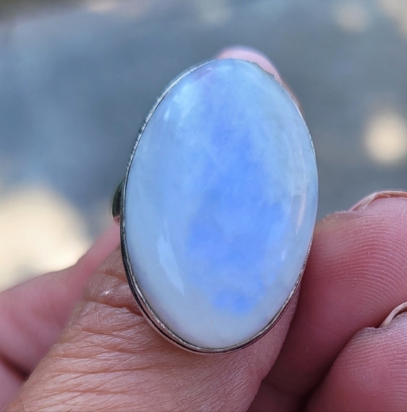 🌛Rainbow Moonstone Gemstone Boho Sterling Silver Ring - Picture 3 of 5